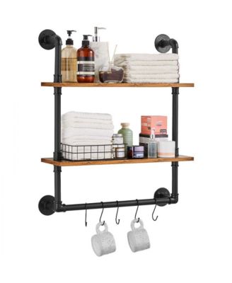 Wall-Mount Industrial Pipe Shelf 2 Tier for Kitchen Bedroom or Office Storage