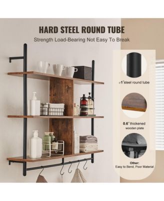 Industrial Pipe Shelf 3 Tier Wall-Mount for Kitchen Bedroom