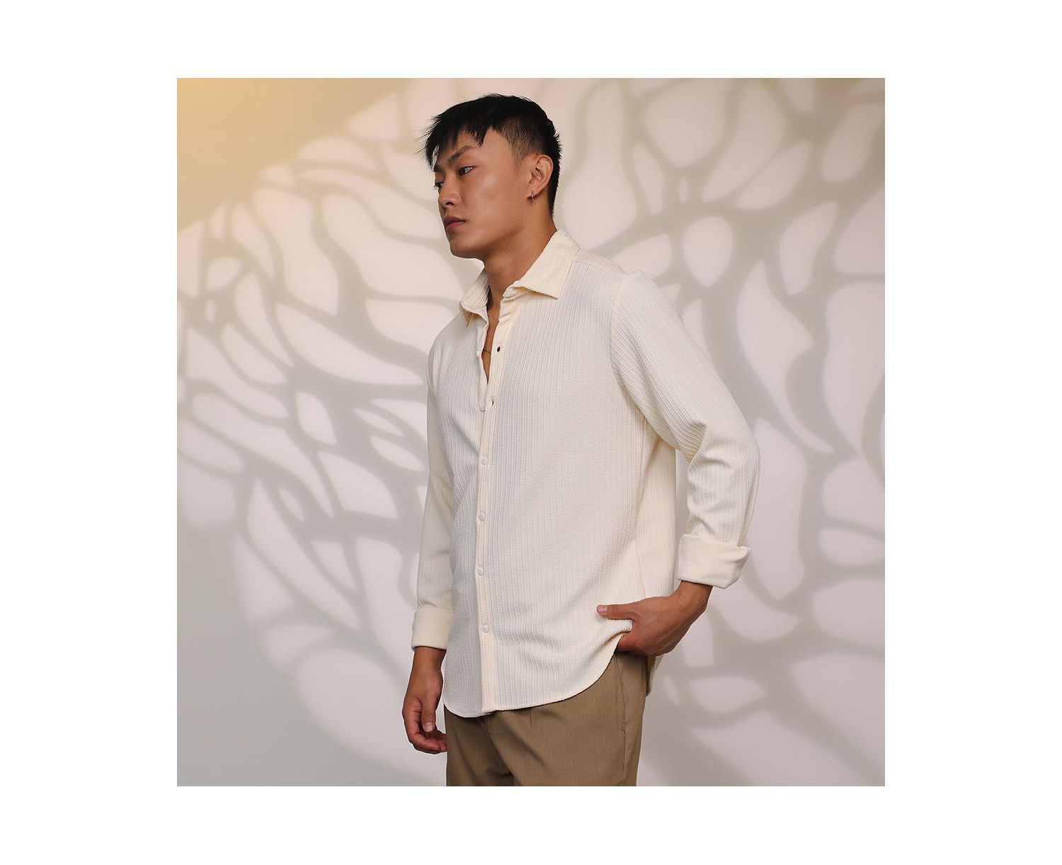 Men's Pale Yellow Stripe-Creased Shirt