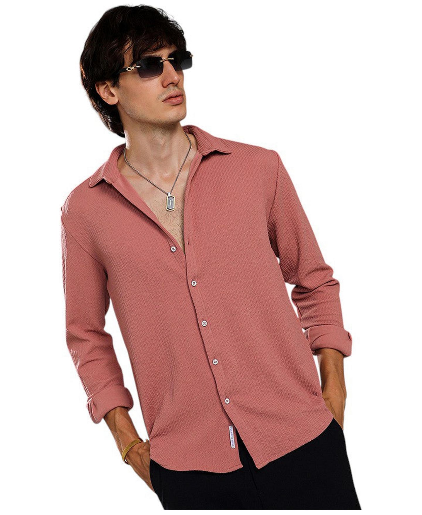 Мужская рубашка Cahoot Campus Sutra Salmon Pink Stripe-Creased, цвет: Розовый — фото 1
