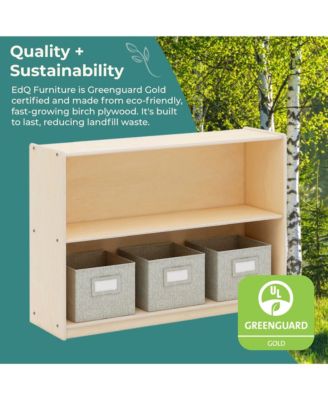 EdQ 2-Shelf Open Storage 30" - White: Kids' Low Wooden Bookshelf, Classroom and Playroom Furniture with Book and Toy Bins