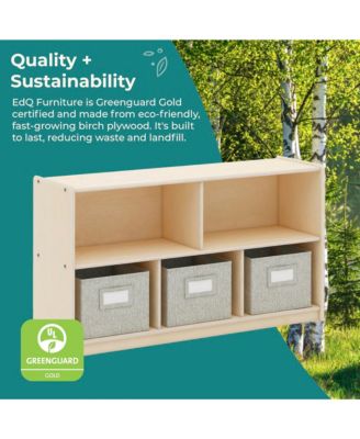 EdQ 2-Shelf 5-Compartment Storage 24" - White: Wooden Classroom and Playroom Bookshelf with Bins for Kids Toys and Books