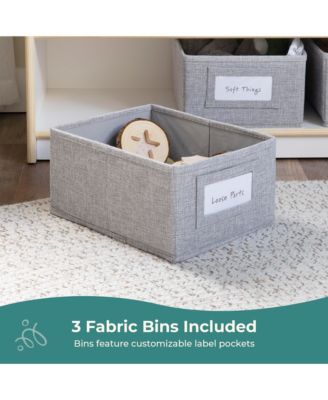 EdQ Book and Bin Display - White: Children's Wooden Bookcase with Shelves and Storage Bins for Kids' Books and Toys