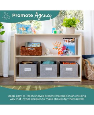 EdQ 2-Shelf Open Storage 30" - White: Kids' Low Wooden Bookshelf, Classroom and Playroom Furniture with Book and Toy Bins