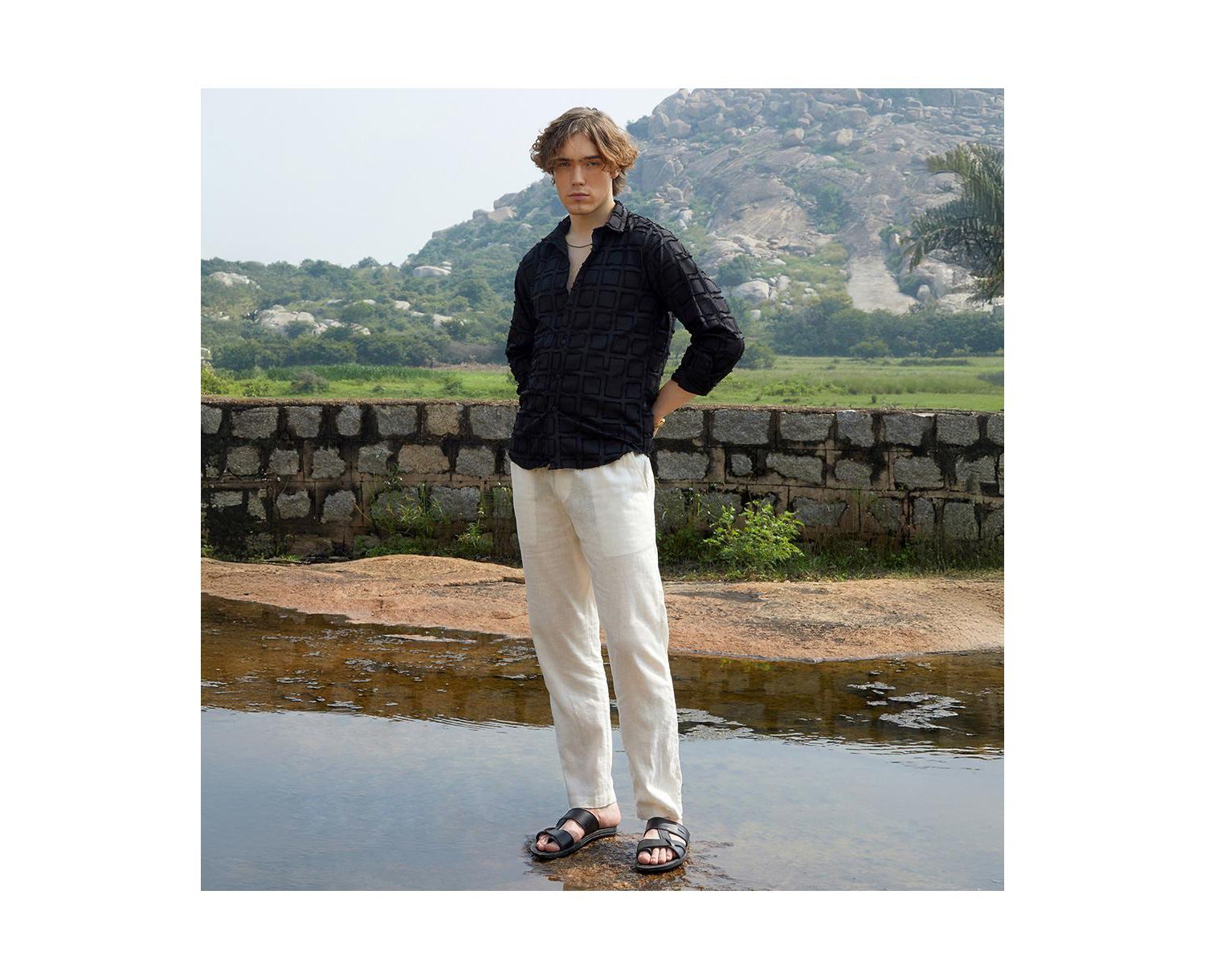 Men's Onyx Black Cubic-Tassel Shirt