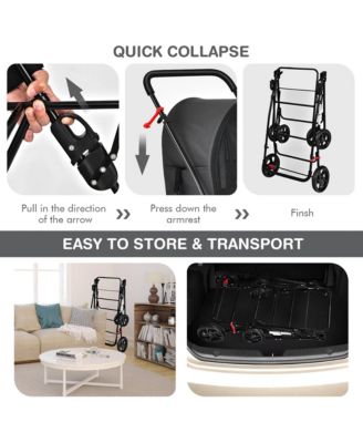 4-in-1 Double Pet Stroller w/ Detachable Carrier Travel Carriage for Cats