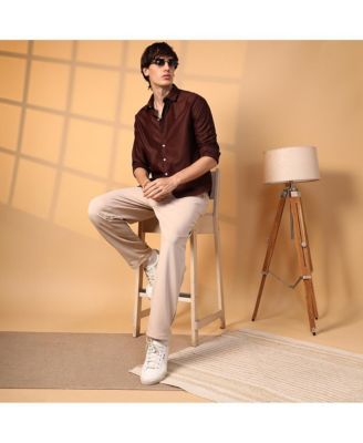 Men's Chocolate Brown Solid Honeycomb Shirt