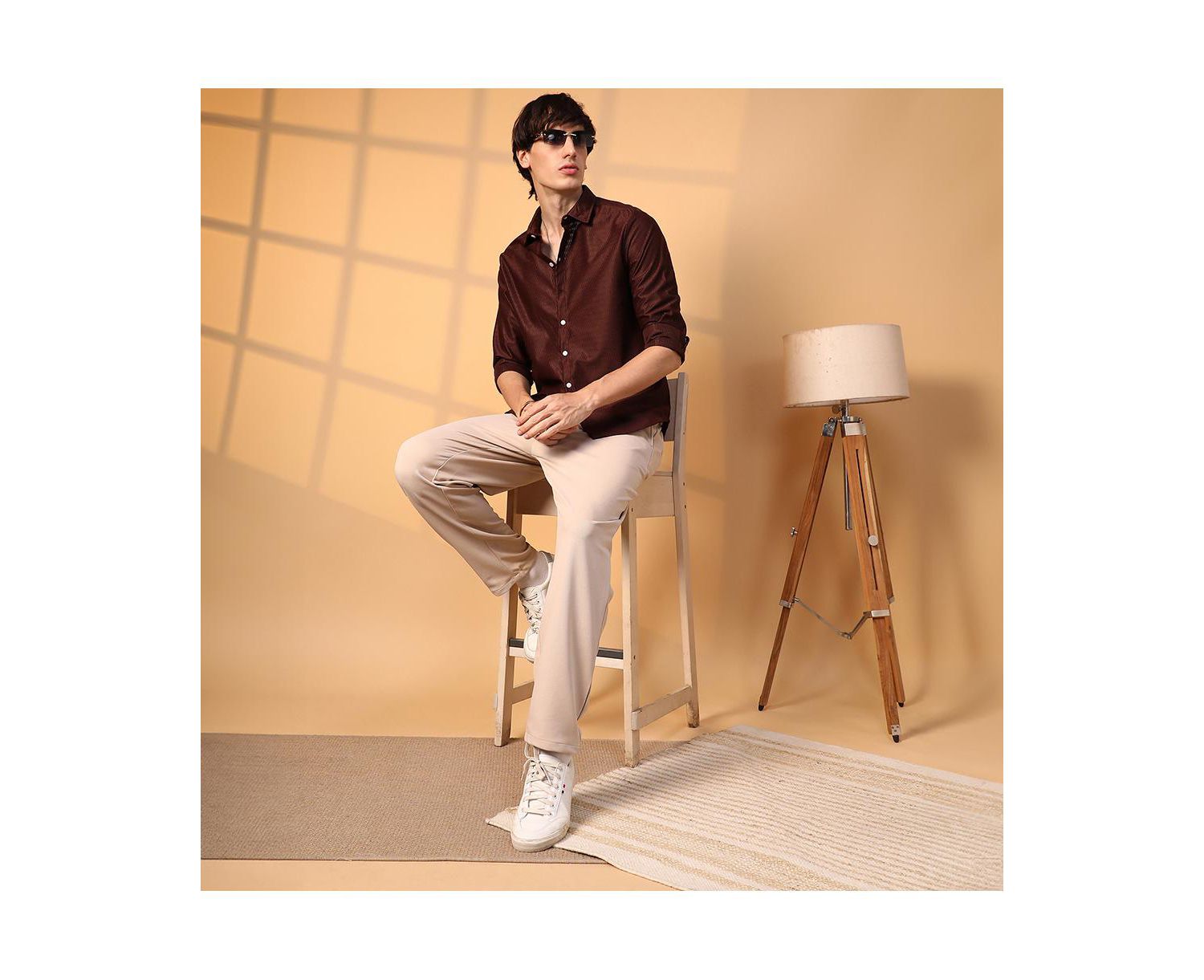 Men's Chocolate Brown Solid Honeycomb Shirt