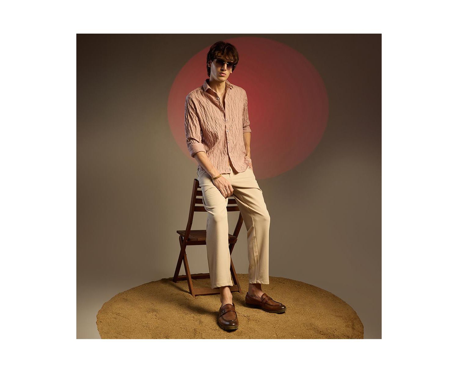 Men's Salmon Pink Grain-Textured Shirt