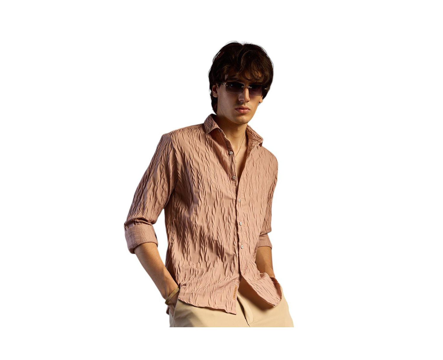 Men's Salmon Pink Grain-Textured Shirt