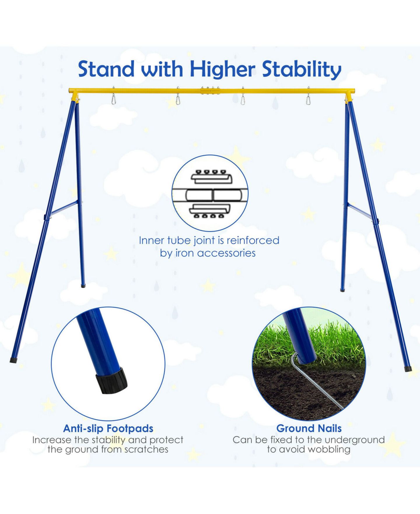 Детская игрушка Gymax 660 Lbs Metal Heavy-Duty A-Frame Swing Stand, Ages 3+, цвет: Синий жёлтый — фото 4