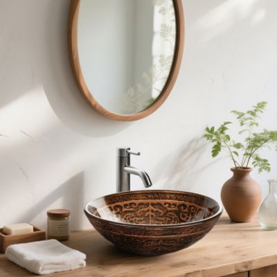 Tempered Glass Antique Totem Vessel Sink with Single Handle Faucet