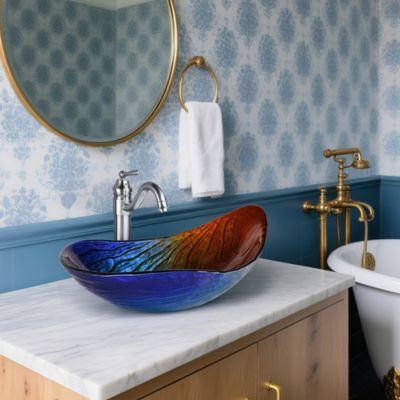 Bathroom Vessel Sink Tempered Glass WaterDrop w/ Single Handle Faucet