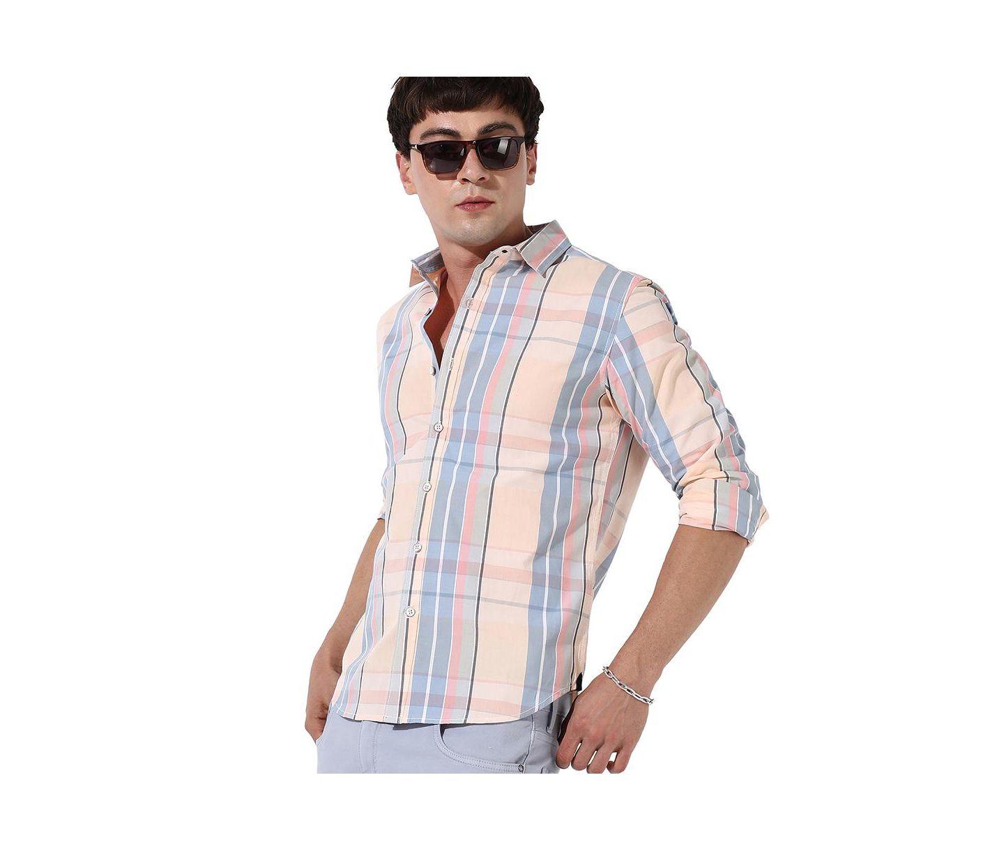 Мужская рубашка Cahoot Campus Sutra Cotton Plaid Button Up, цвет: Розовый — фото 1