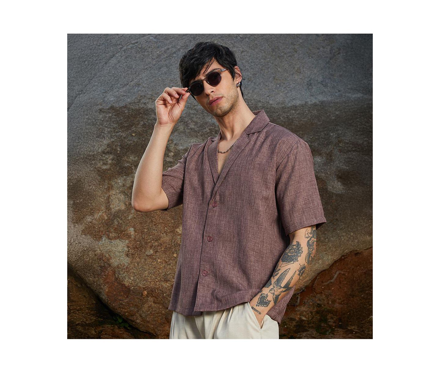 Мужская рубашка Cahoot Campus Sutra Brown Stone Heathered Korean Oversized, цвет: Коричневый — фото 5