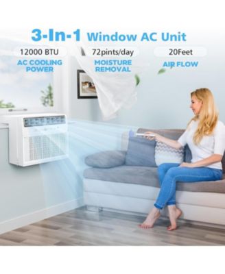12,000 BTU Window AC Quiet Energy Efficient Cools up to 550 SqFt 6 in 1 Modes 3 Fan Speeds Remote Control Touch Panel for Home or Office