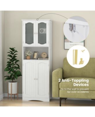 Bathroom Storage Cabinet with Frost Glass Doors and Shelves