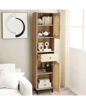 Bathroom Cabinet PE Rattan Floor Cabinet with 2 Doors