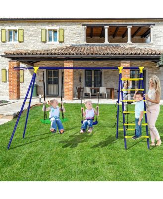 Boys 5-In-1 Swing Set for Outdoor W/ Heavy Duty Frame Basketball Hoop & Climbing Ladder