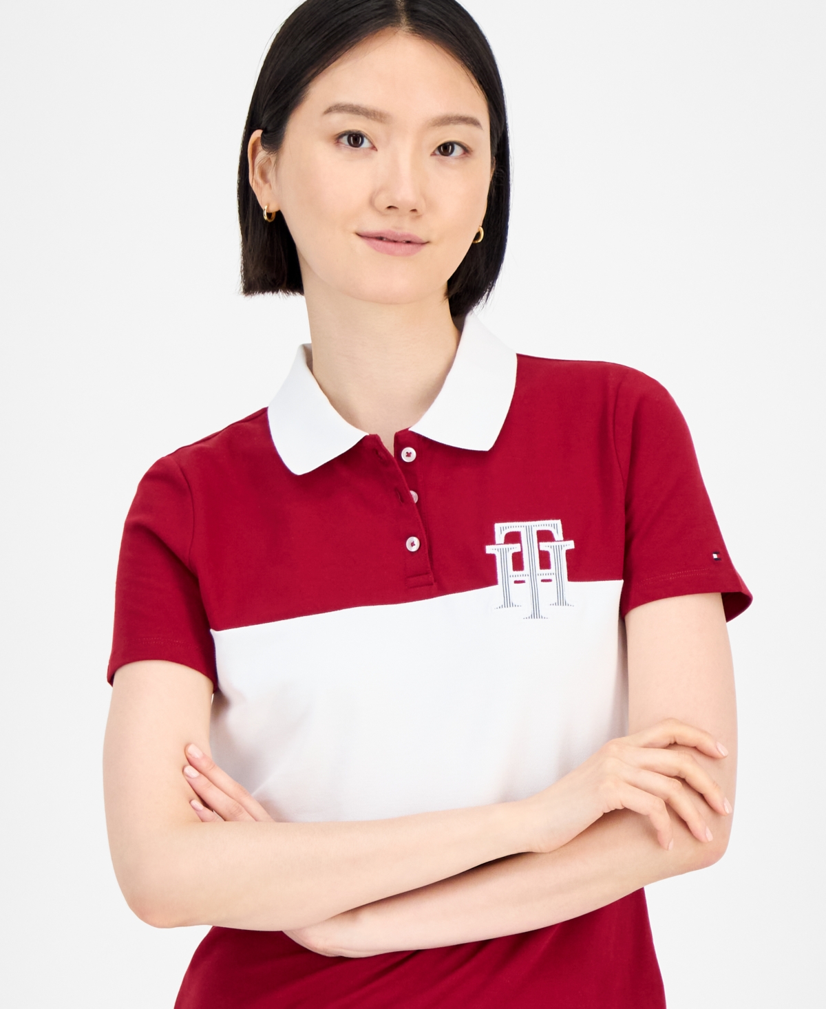 Tommy Hilfiger Women's Pieced Pique Short-sleeve Polo Shirt In Red