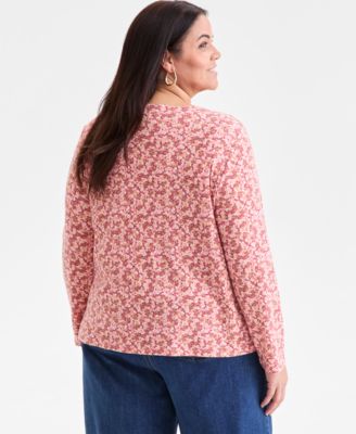 Plus Size Printed Long-Sleeve Top, Macy's Exclusive