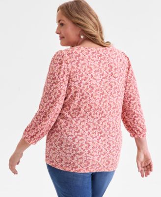 Plus Size Printed 3/4-Sleeve Blouse, Macy's Exclusive