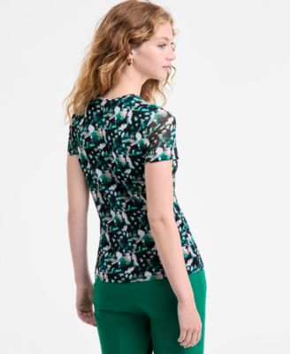 Women's Printed-Mesh Short-Sleeve Tee