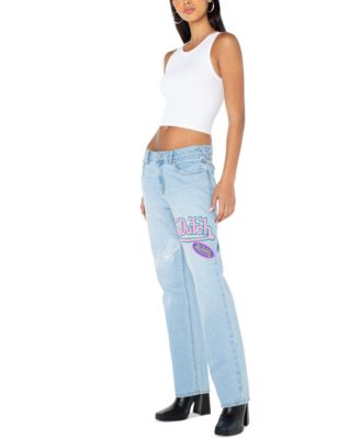 Women's Patched Straight-Leg Jeans