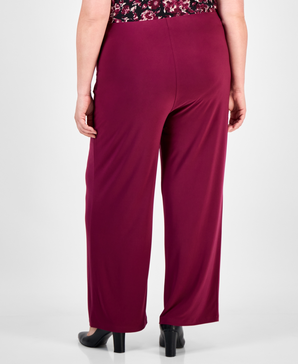Ak Anne Klein Plus Size Wide-leg Pull-on Pants In Burgundy