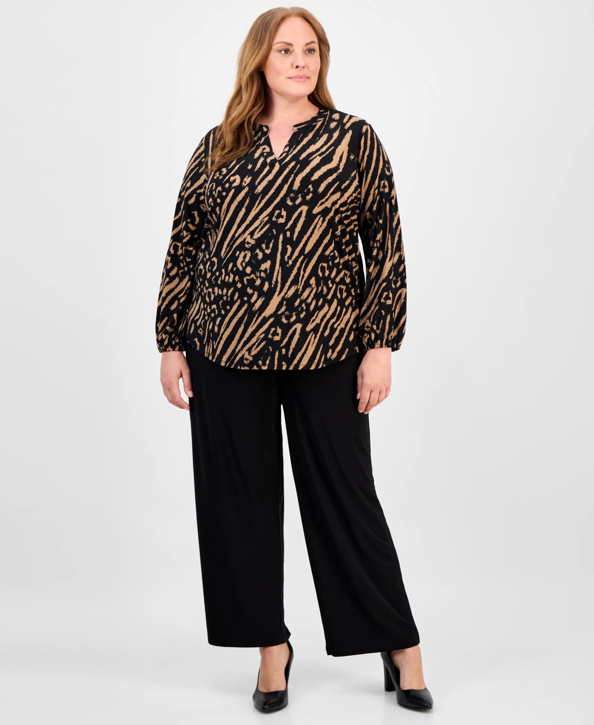 Ak Anne Klein Plus Size Animal-print Top In Multi