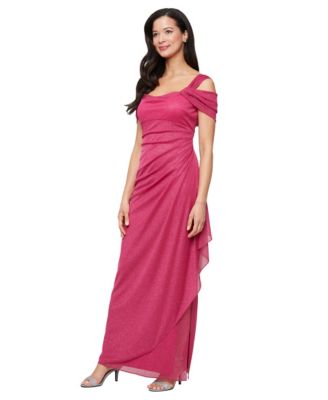 Alex Evenings - Cold-Shoulder Draped Glitter Gown
