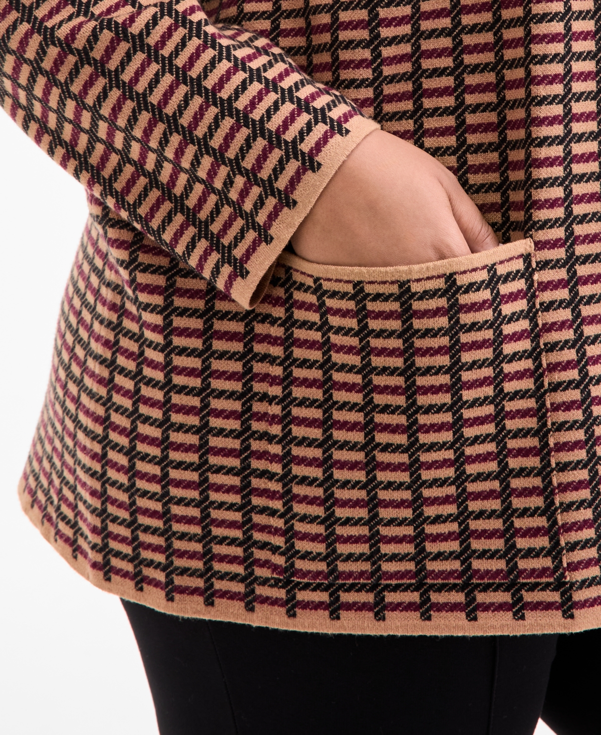 Ak Anne Klein Womens Check Open Front Jacket P Xxs Xl In Multi