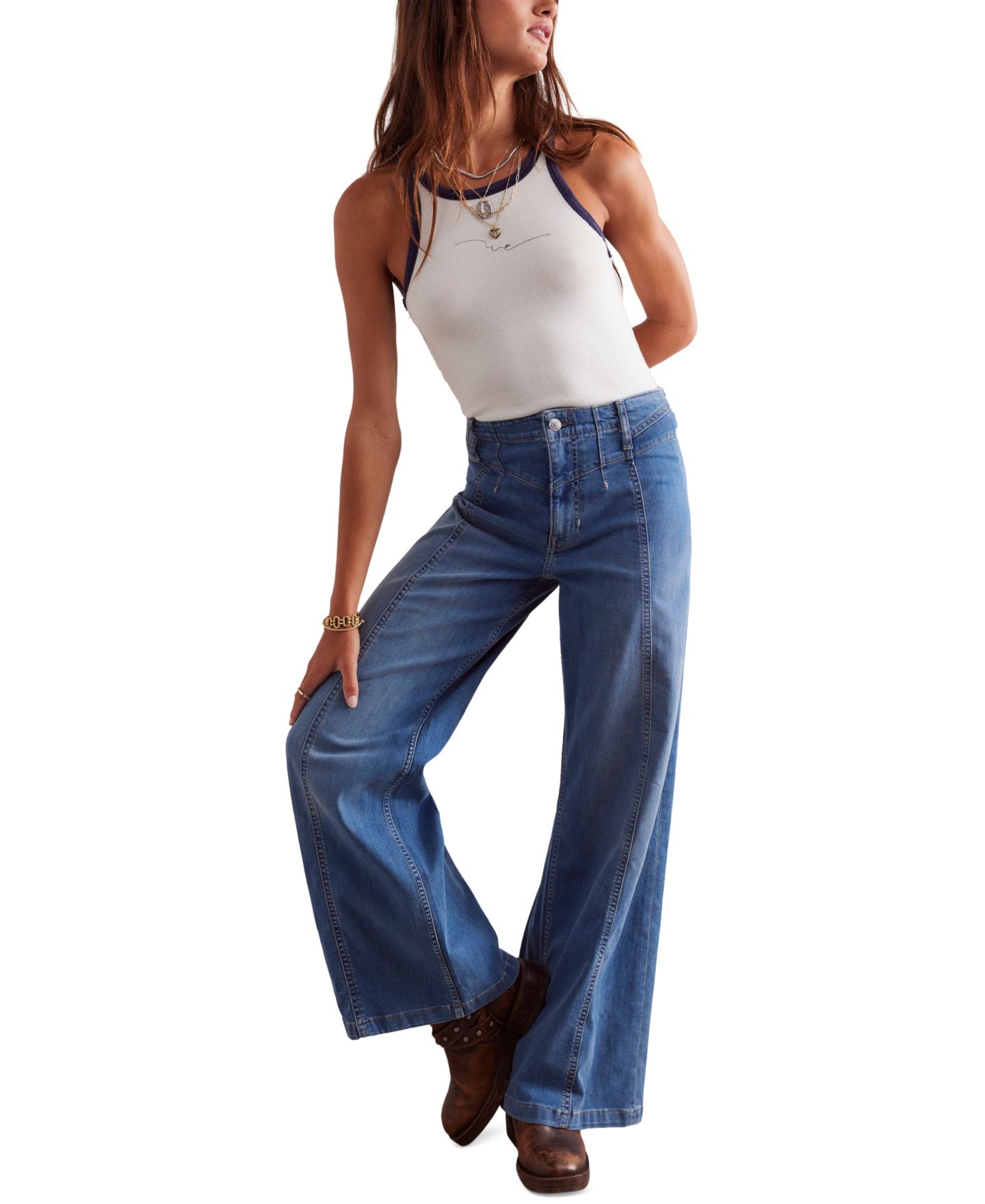 Женские джинсы Free People We The Free Libre Front-Seam Wide-Leg, цвет: Goodie — фото 1