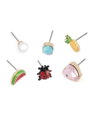 Faux Stone Backyard Watermelon Ladybug Stud Earring Set