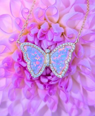 Butterfly Necklace with Lab-Grown Opal in 14k Gold Plated Sterling Silver