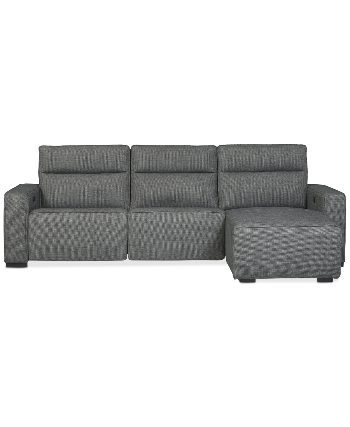 Macy's Miren 3-pc. Fabric Chaise Sectional With 1 Power Headrest Recliner, Exclusively At  In Gray