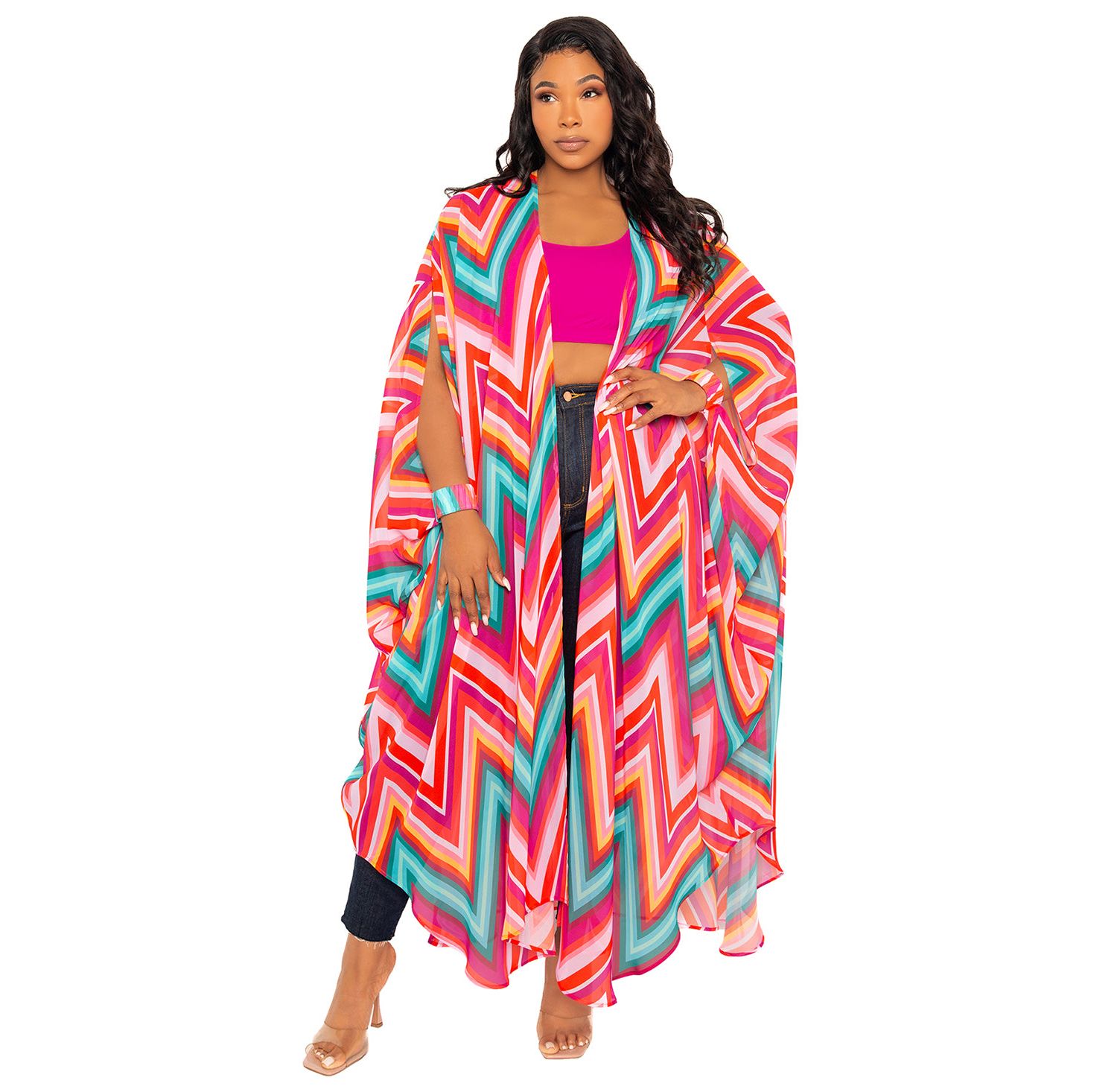 Women's Plus Size Chevron Robe with Wrist Band