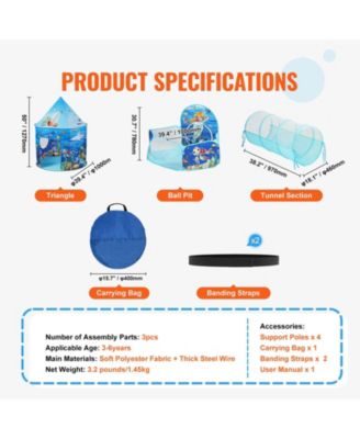 Pop Up Kids Play Tent 3 in 1 with Tunnel Basketball Hoop for Boys and Girls