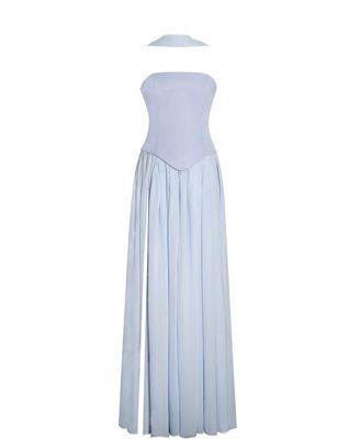 Women's Qianna Baby Blue Peplum Top Drop Waist Chiffon Gown