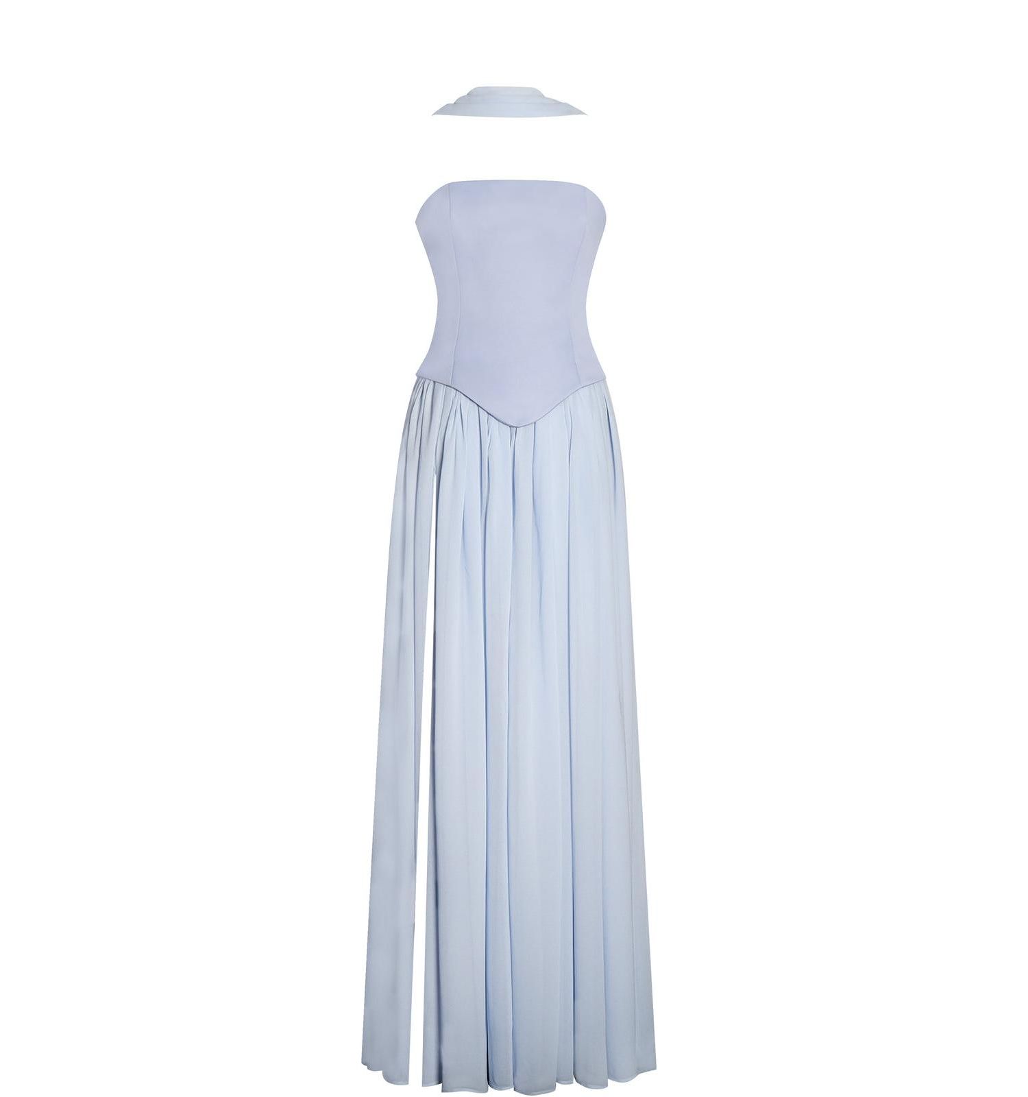 Women's Qianna Baby Blue Peplum Top Drop Waist Chiffon Gown