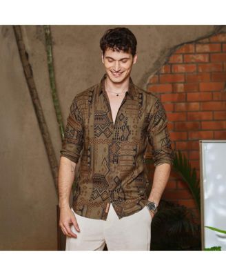 Men's Peanut Brown Aztec-Imprint Shirt