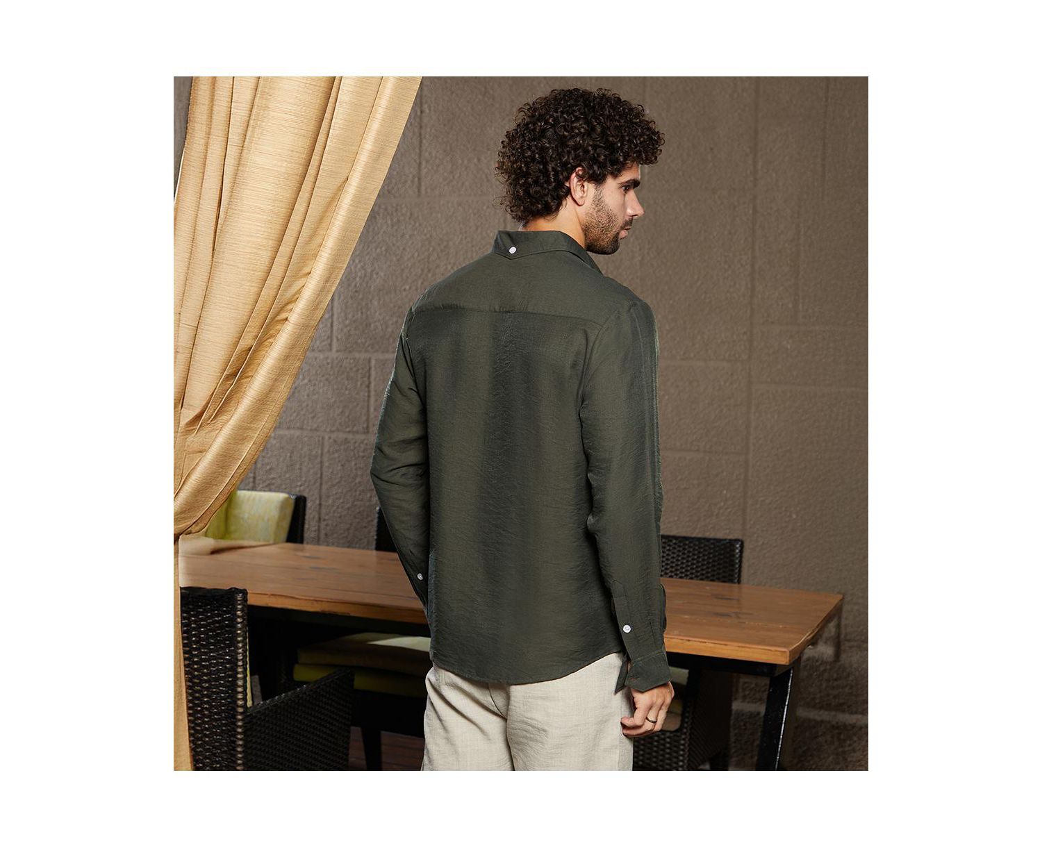 Men's Olive Green Breezy Wrinked Relaxed Shirt