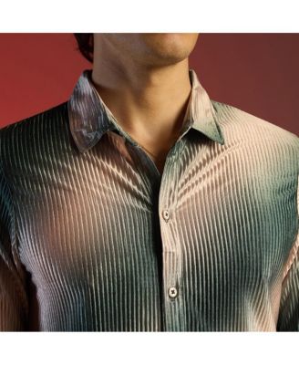 Men's Emerald Green & Ivory White Ombre-Pleated Shirt