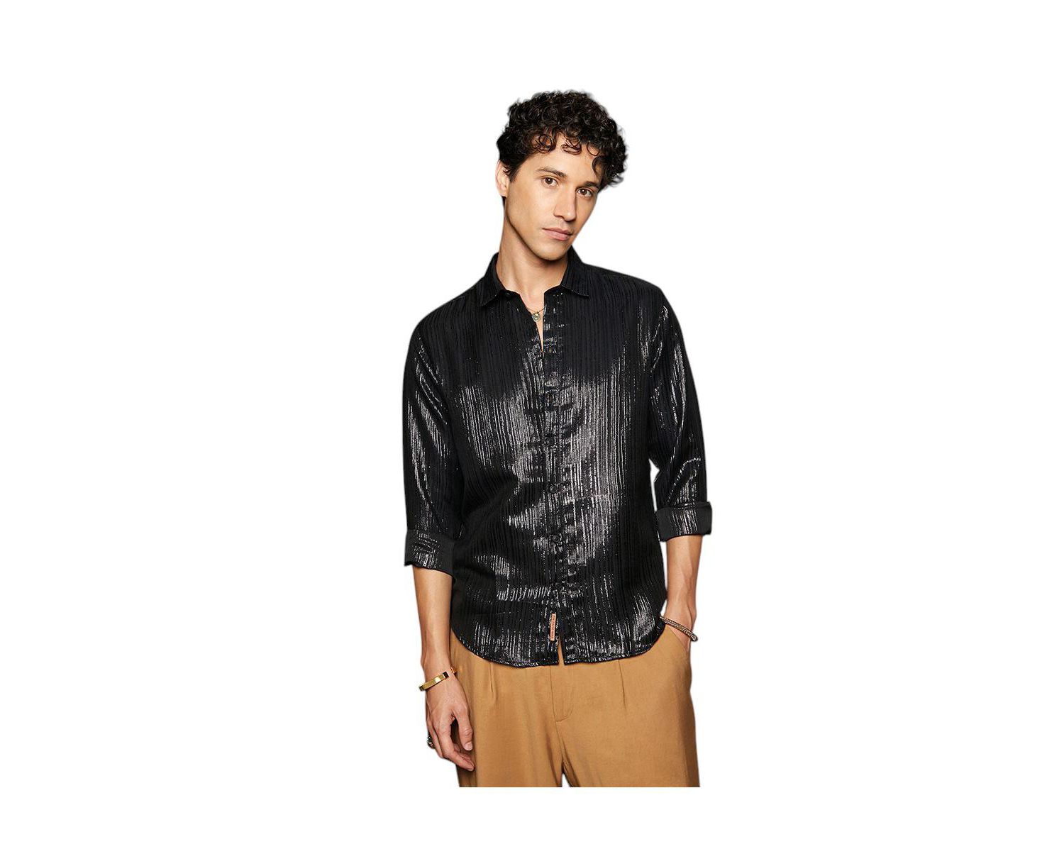 Men's Metallic Black Metallic Blushed Shirt