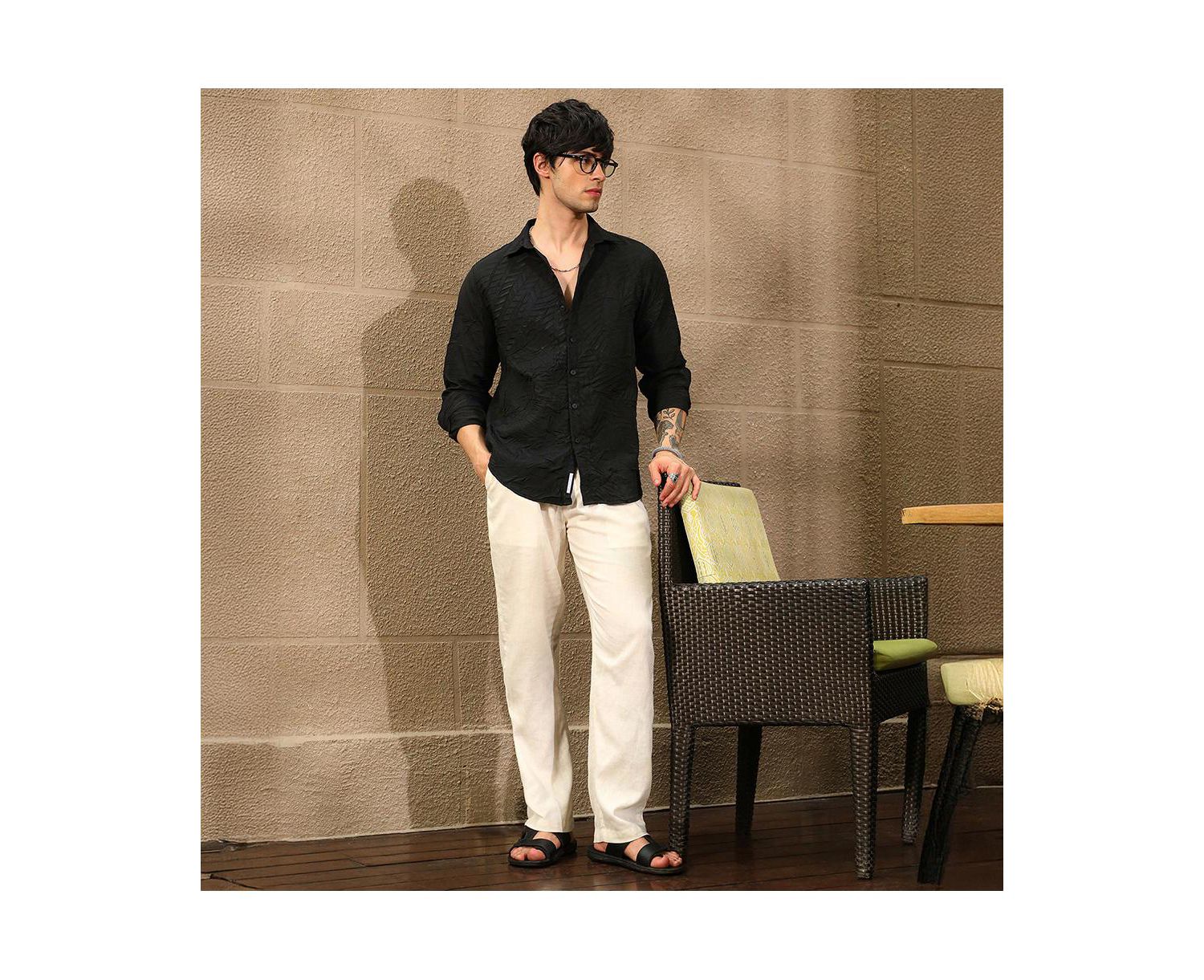 Men's Onyx Black Foliage-Tactile Shirt