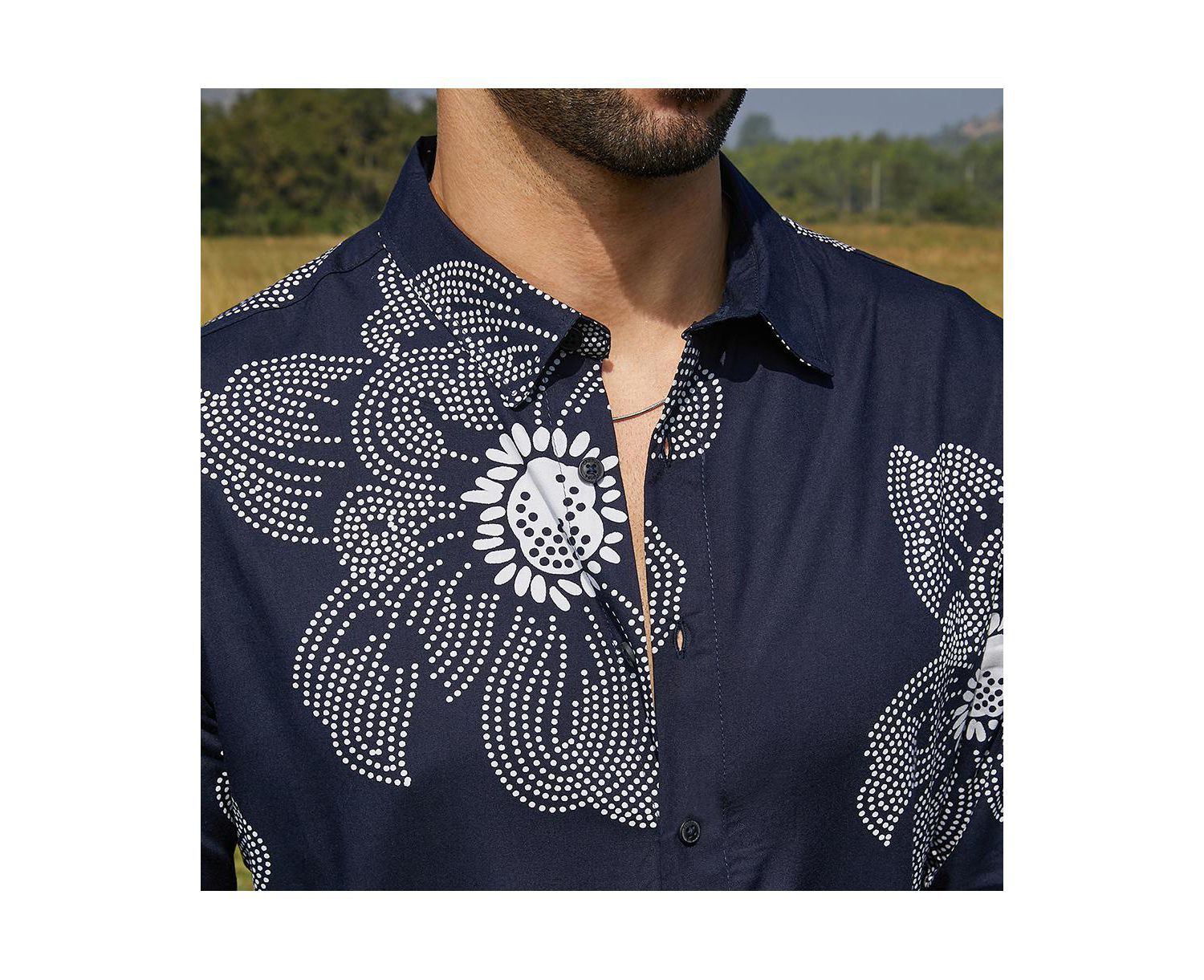Men's Navy Blue Maxi-Flora Shirt