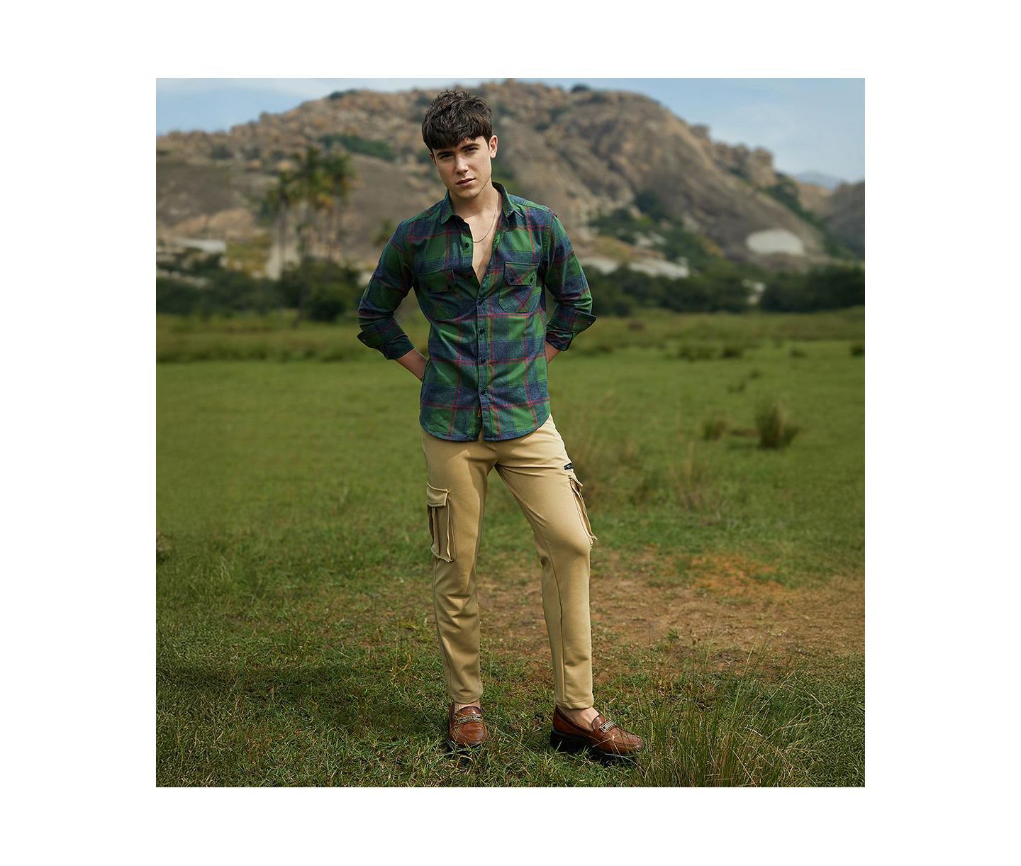 Мужская рубашка Cahoot Campus Sutra Forest Green & Indigo Blue Buffalo Check Utility, цвет: Зелёный — фото 6