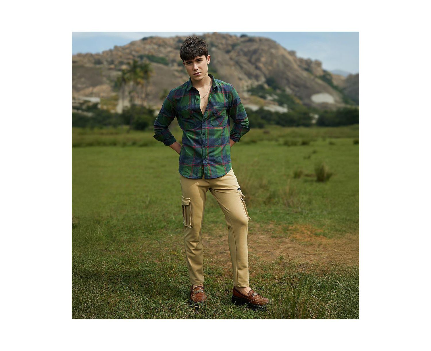 Men's Forest Green & Indigo Blue Buffalo Check Utility Shirt