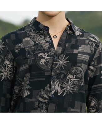 Men's Midnight Black Bloom-Imprint Shirt