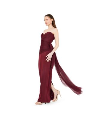 Women's Sweetheart Ruched Tulle Column Gown In Crepe